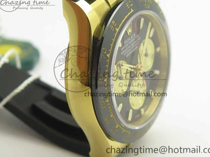 0522 Chic Daytona 116518LN YG JH Best Black Gold Dial On Rubber Strap A4130 (Free XS Rubber ) 3458
